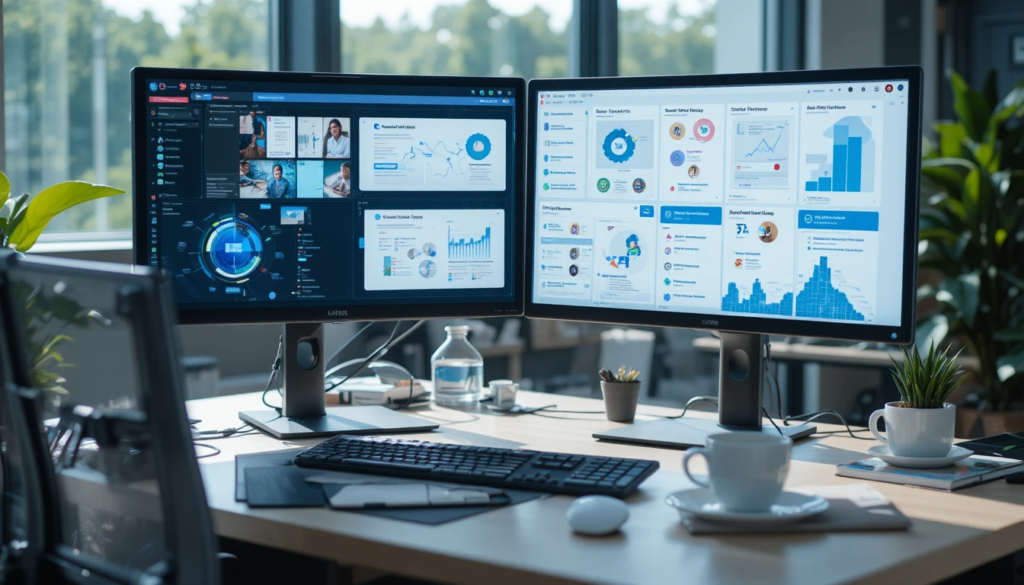 RPA Developer working on automation bots building workflows using UiPath, Blue Prism  and Automation Anywhere in a modern office setup