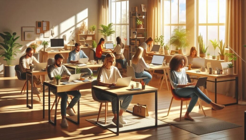 Diverse young professionals working on laptops in a modern co working space  Freelancing Training On