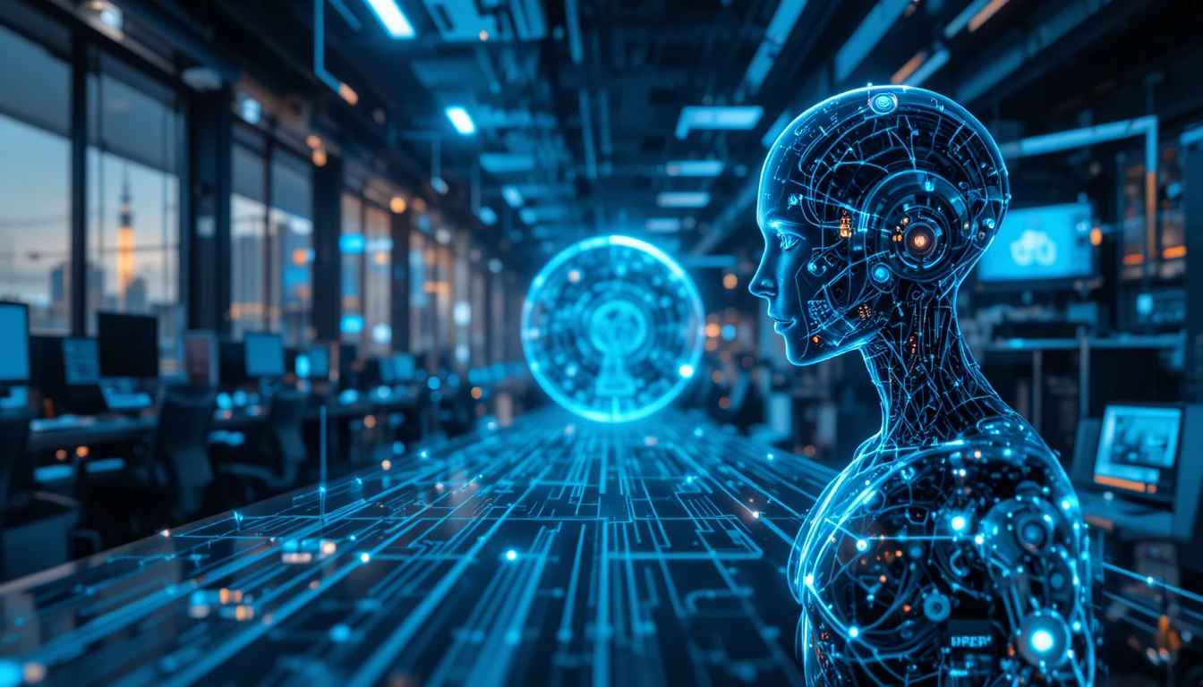 RPA developer sitting at a modern desk using dual monitors to manage automation workflows