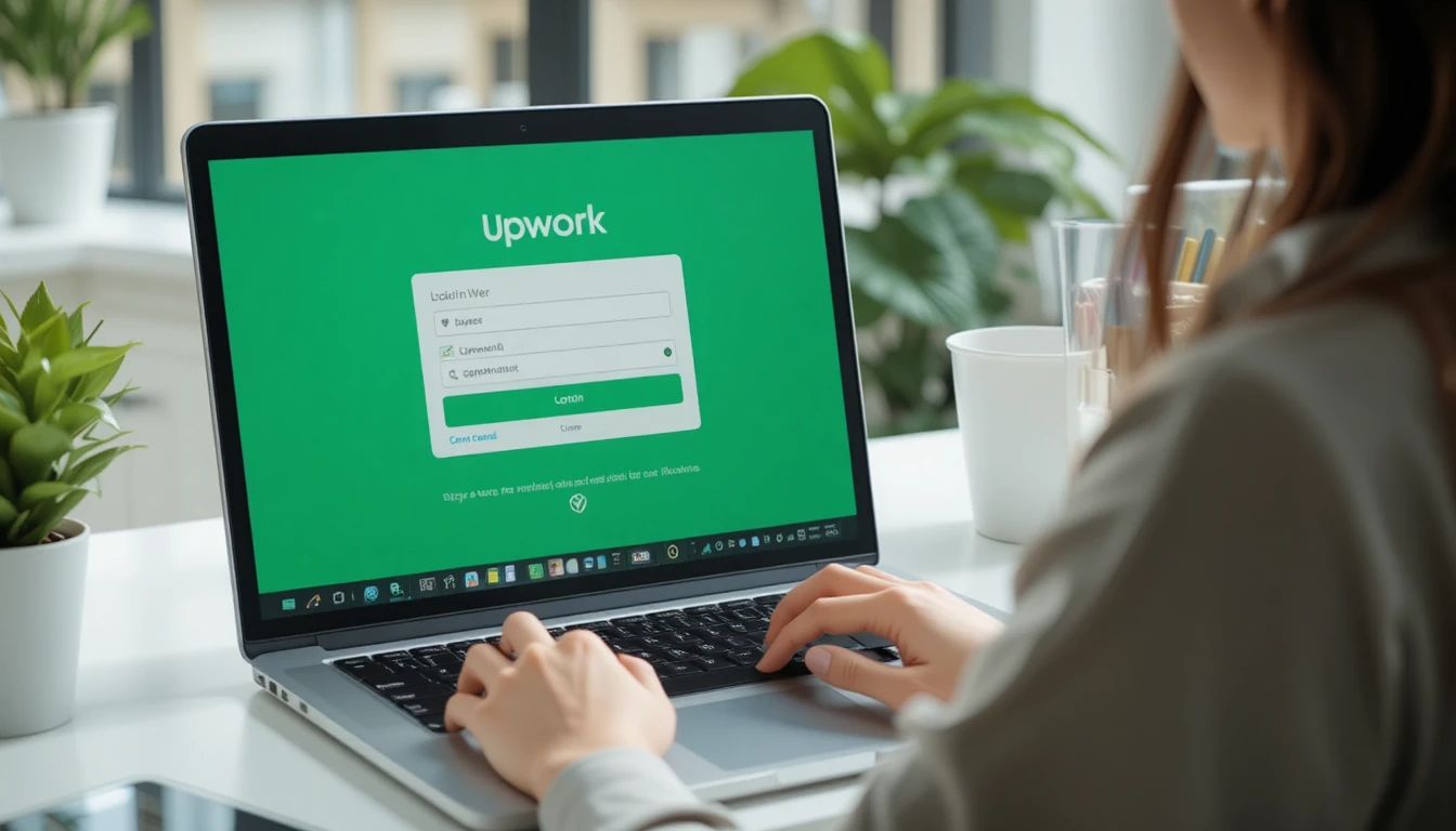 Professional freelancer securely logging into Upwork on laptop How to Login in Upwork