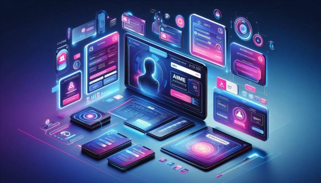 Neon digital workspace showing AI profiles and automation dashboards  Best AI and Automation Courses in Pakistan