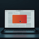 Laptop showing a bold alert interface on screen, symbolizing digital notification or system status change.